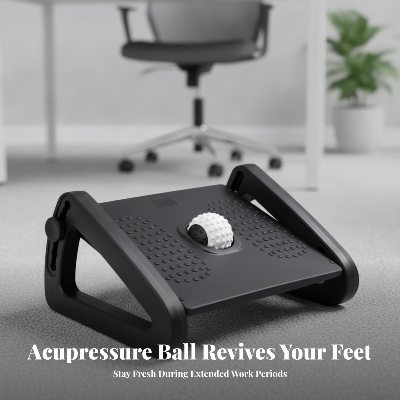 Footrest Under Desk - デスク下用フットレスト、人間工学に基づいた調整可能なマッサージフットレスト、持ち運びに便利なカットアウトハンドル付き