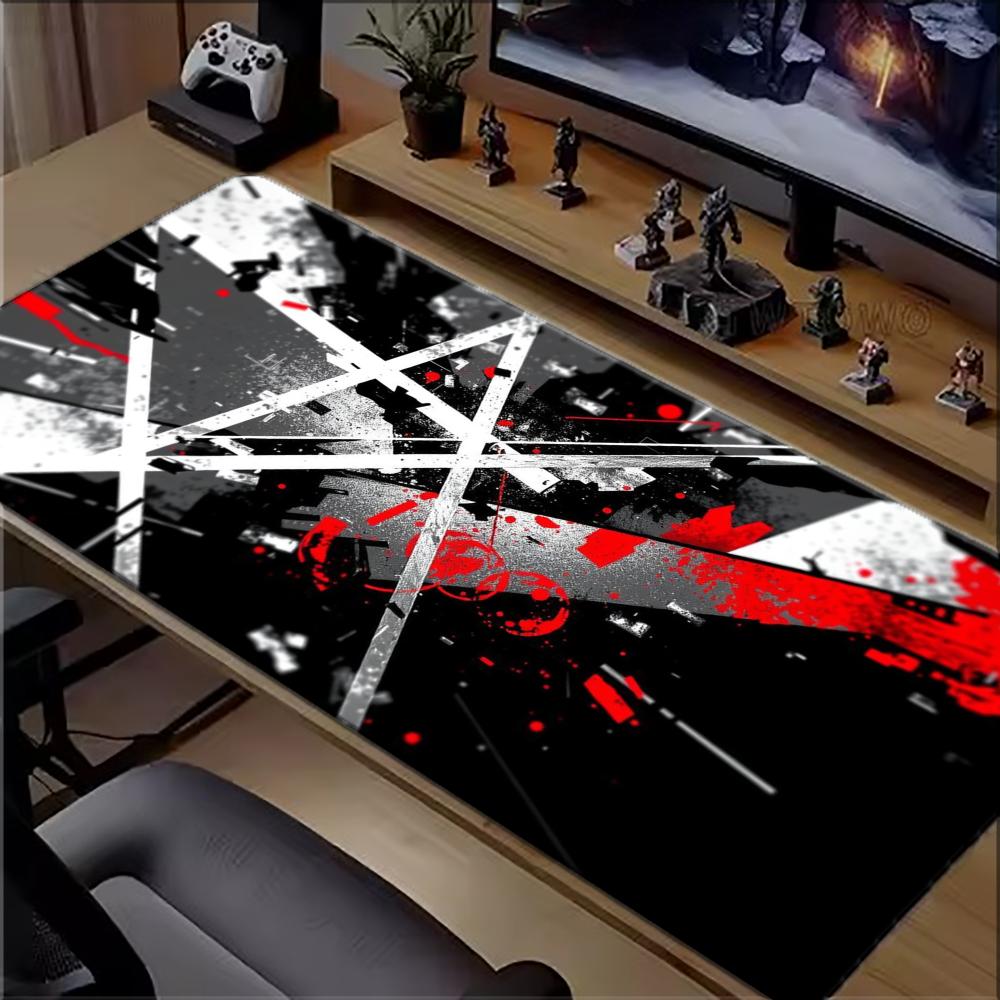 Esports Gaming Industry - 赤白黒のインダストリアルグランジ風大型拡張ゲーミングマウスパッド、滑り止めゴム製キーボードデスクマット、マウスパッド、Eスポーツアクセサリー