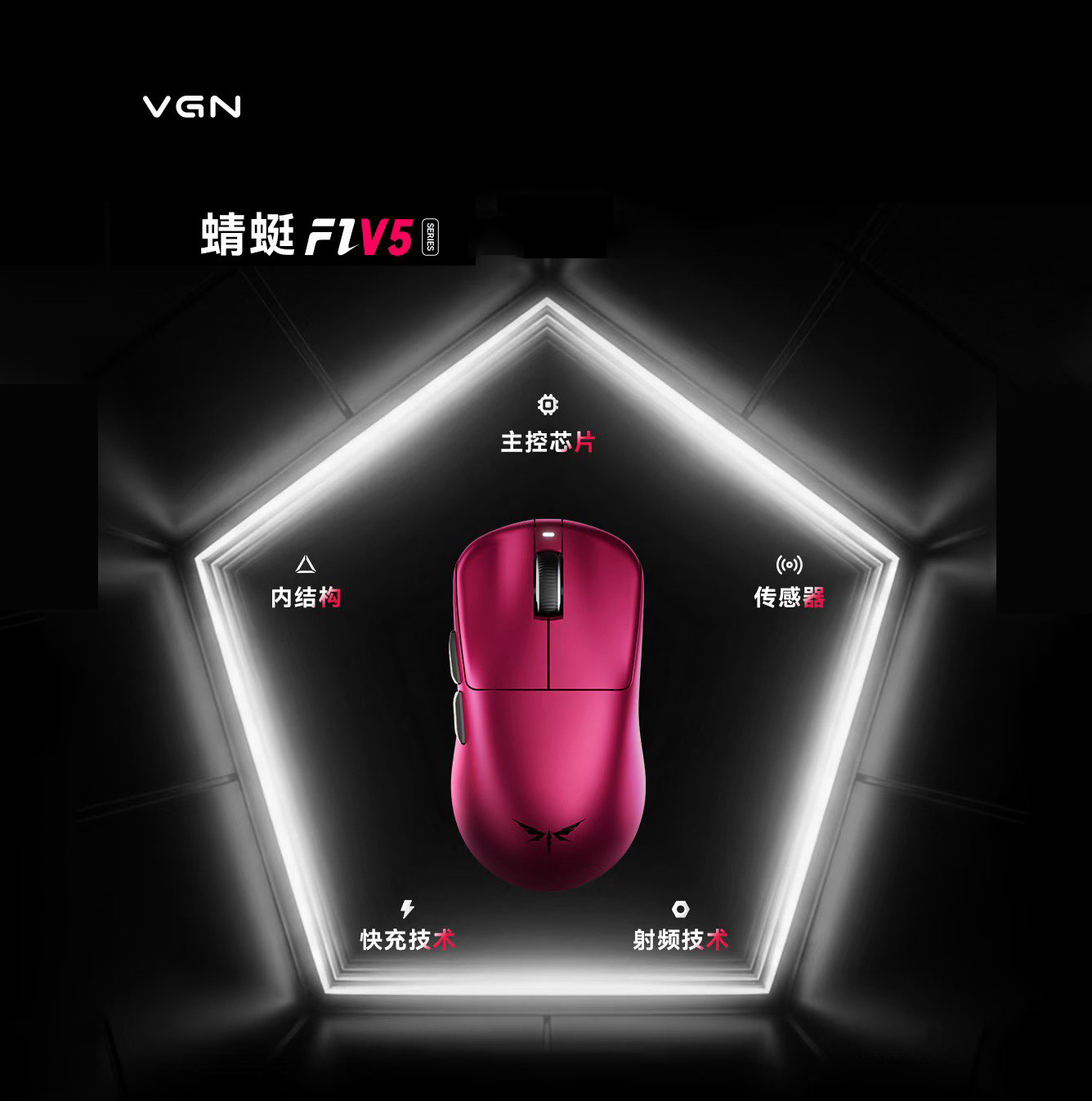Esports Gaming Mouse Wireless - VGN Dragonfly F1 V5 軽量ワイヤレストライモードゲーミングマウス 人間工学に基づいた設計
