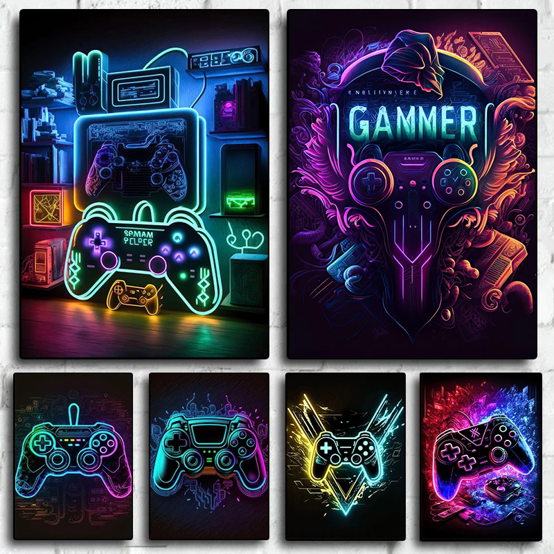 モダンなネオンポップクールなゲーミングウォールアートポスター - Esports Gaming Youtube のレビューと価格