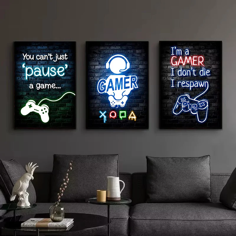 1枚入りフレームレスキャンバス絵画、ゲーミングネオン「Eat - Esports Gamer のレビューと価格